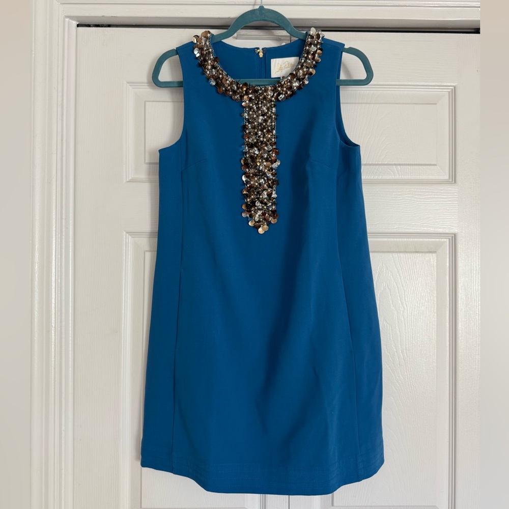Lilly Pulitzer Baron Blue Dress with Gold Accents